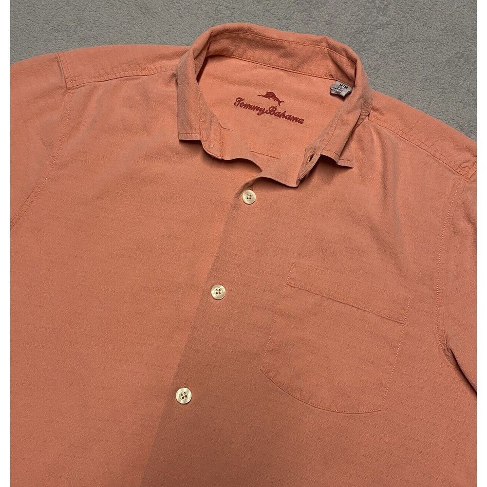 Tommy Bahama Silk Shirt Mens M Coral Peach Textured Camp Preppy‎ Dad Beach